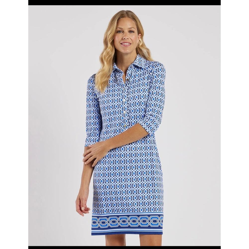 Jude Connally Susanna Dress Terrace Geo Border Beacon Blue